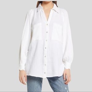 Topshop Oversized Gauze White Button Front Top NEW Size 4